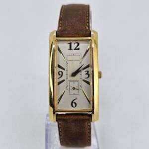 VTG Hamilton Women's Watch 22MM Gray Dial Brown Leather Bands New Battery